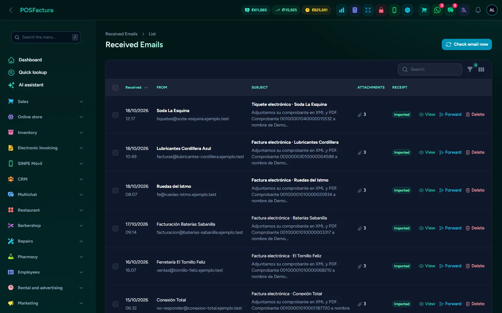 Supplier emails, read automatically and saved with their attachments