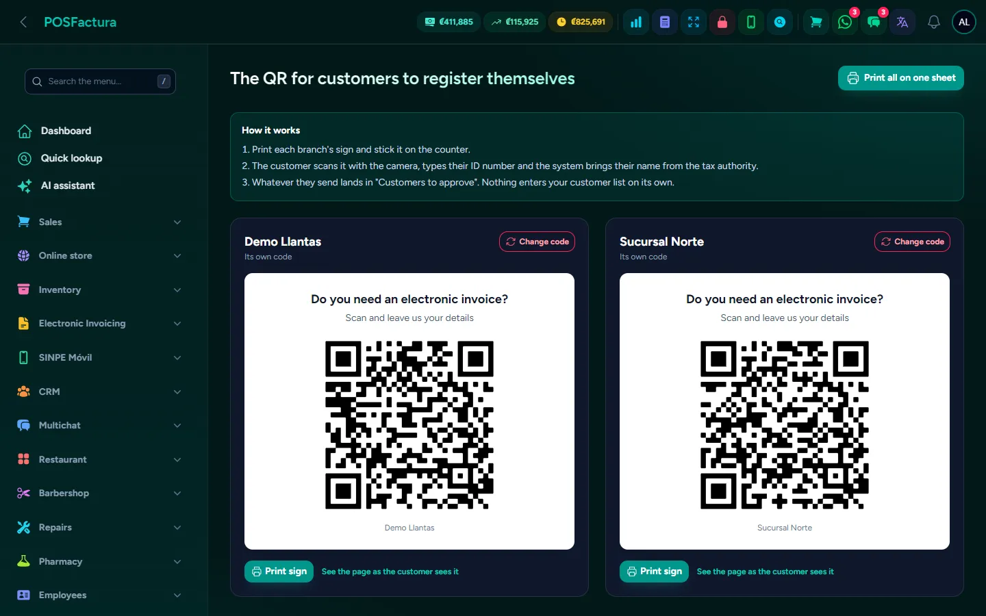 The QR sign and the window of customers to approve