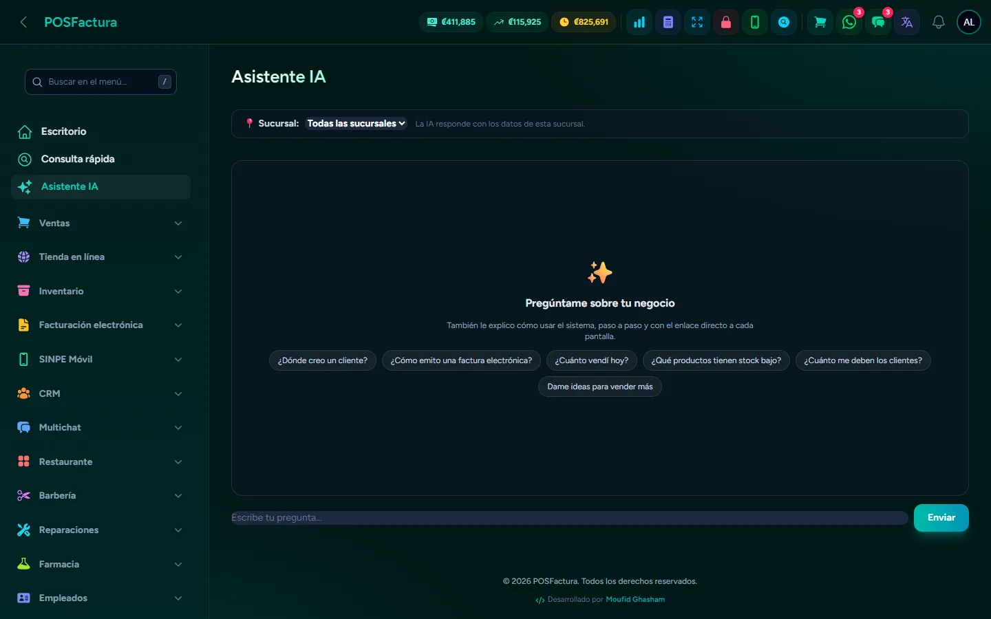 Asistente con inteligencia artificial y chat del equipo