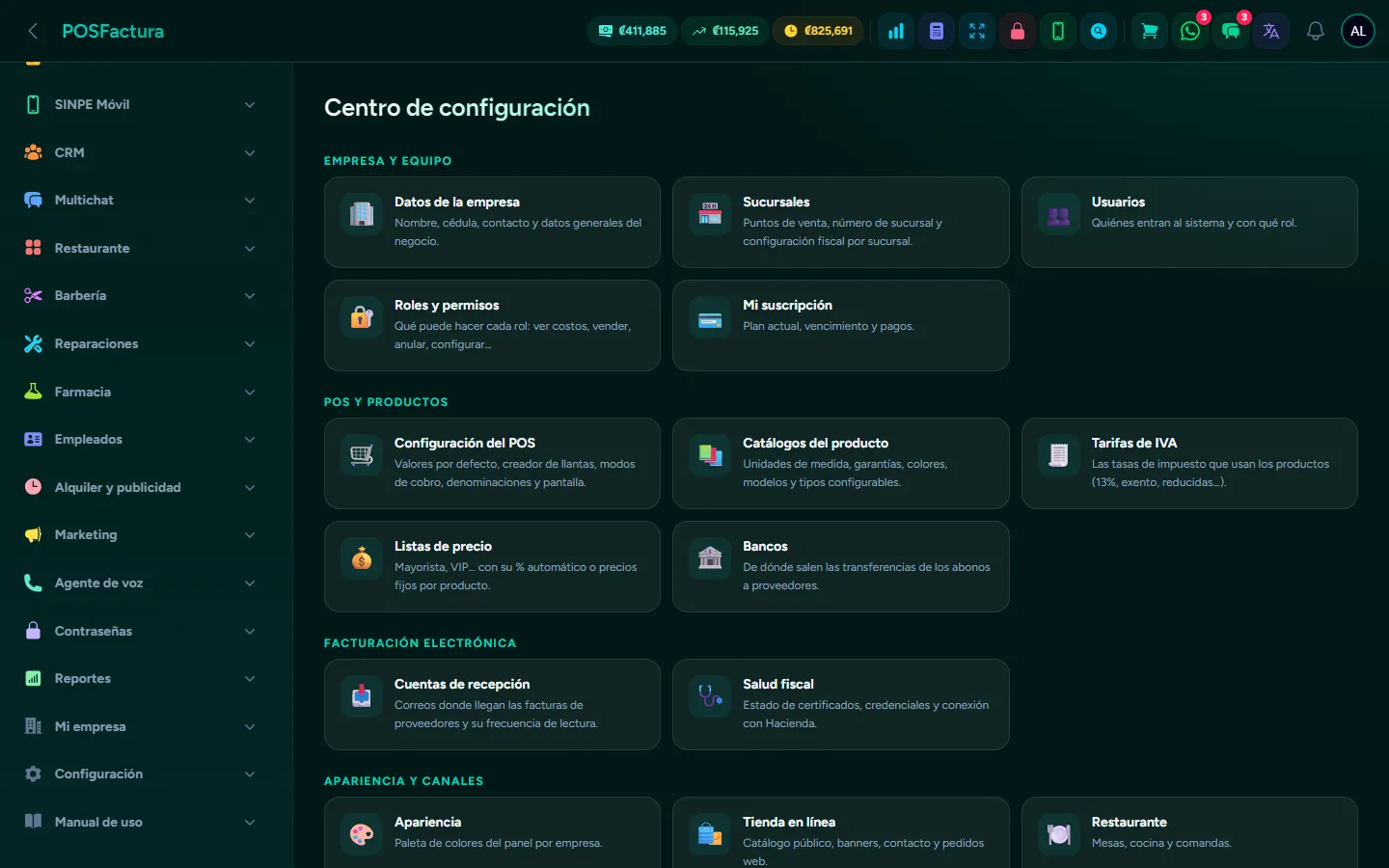 La configuración: cada conexión se enciende desde el panel